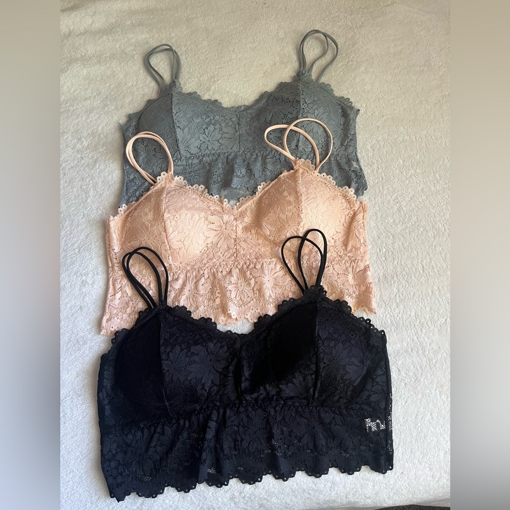 Lace Bralette Set - Black, Peach, Dusted Blue